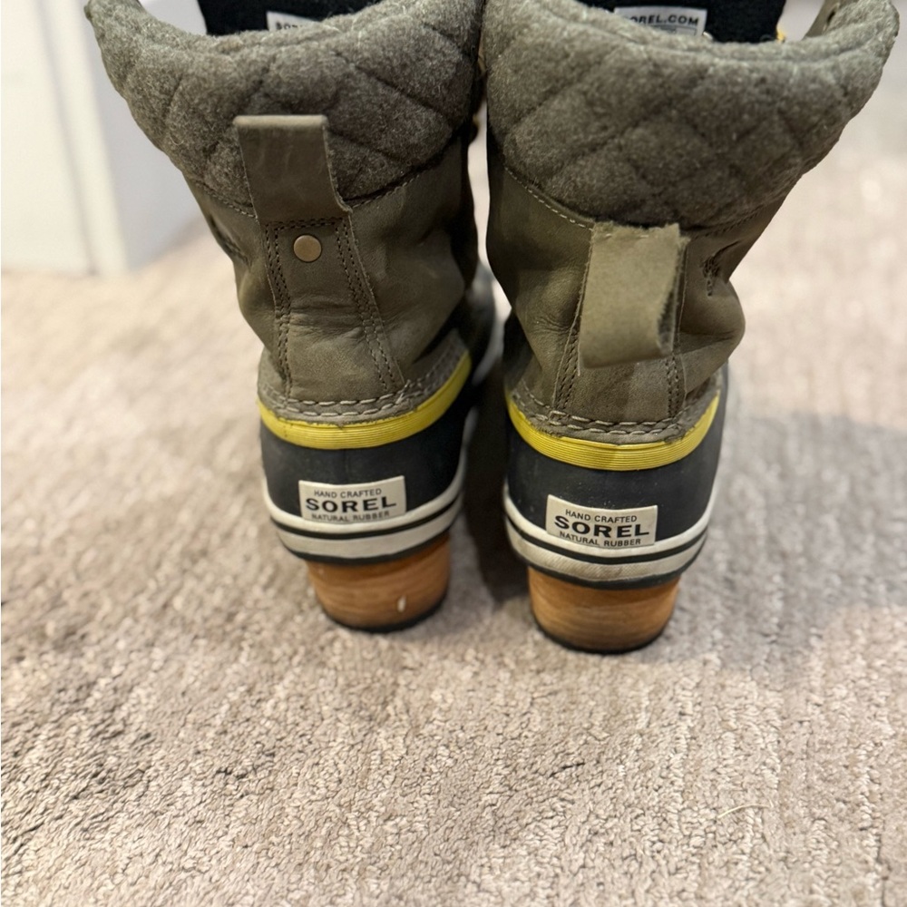 Sorel Quilted Boots with Yellow and Gray Accents